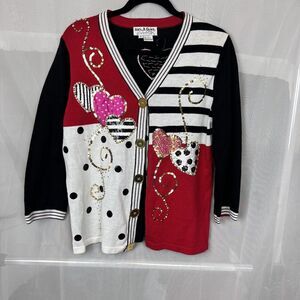 Jack B Quick vintage novelty printn cardigan beaded sequins valentine MD quirky